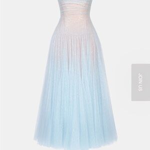 Montsand Blue Draped Lace Midi dress